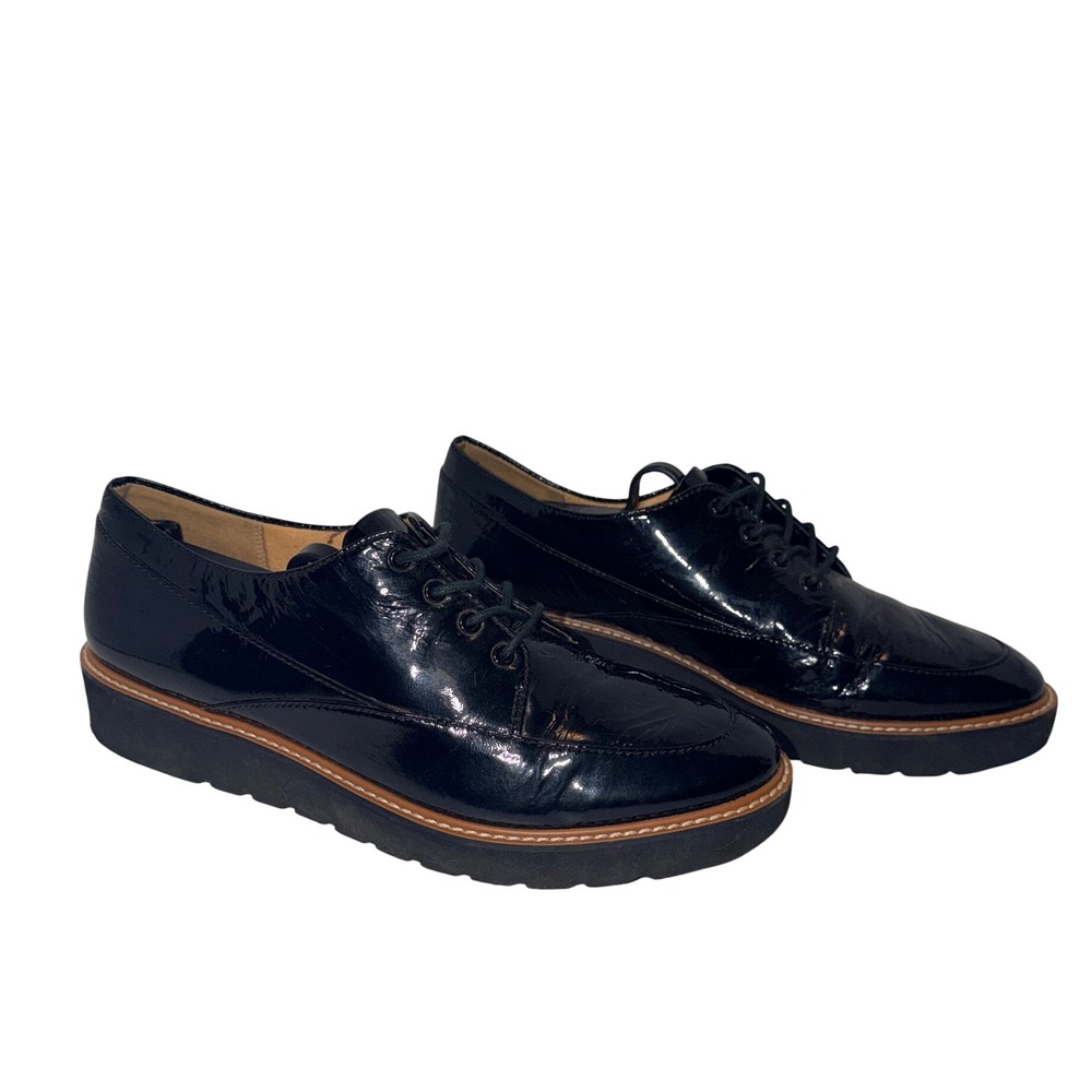 Naturalizer Auburn Black Patent Leather Platform Loafers Womens 10 Lace Up Shoes